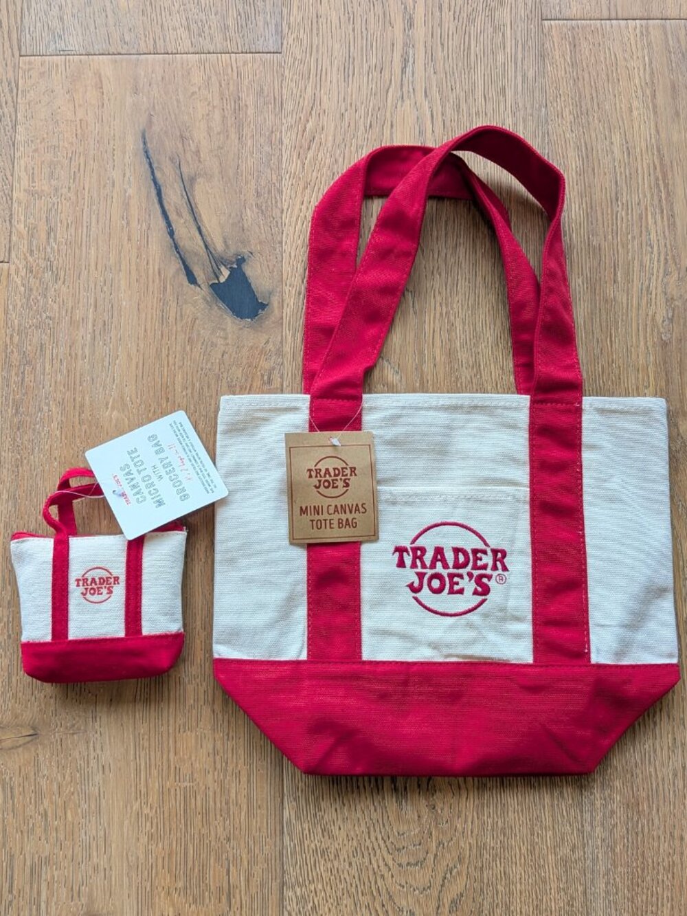 Trader Joe's Canvas Tote Bag in Red & Cream And Micro Tote